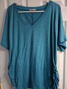 Short Sleeve, V-neck Top with Shirred sides